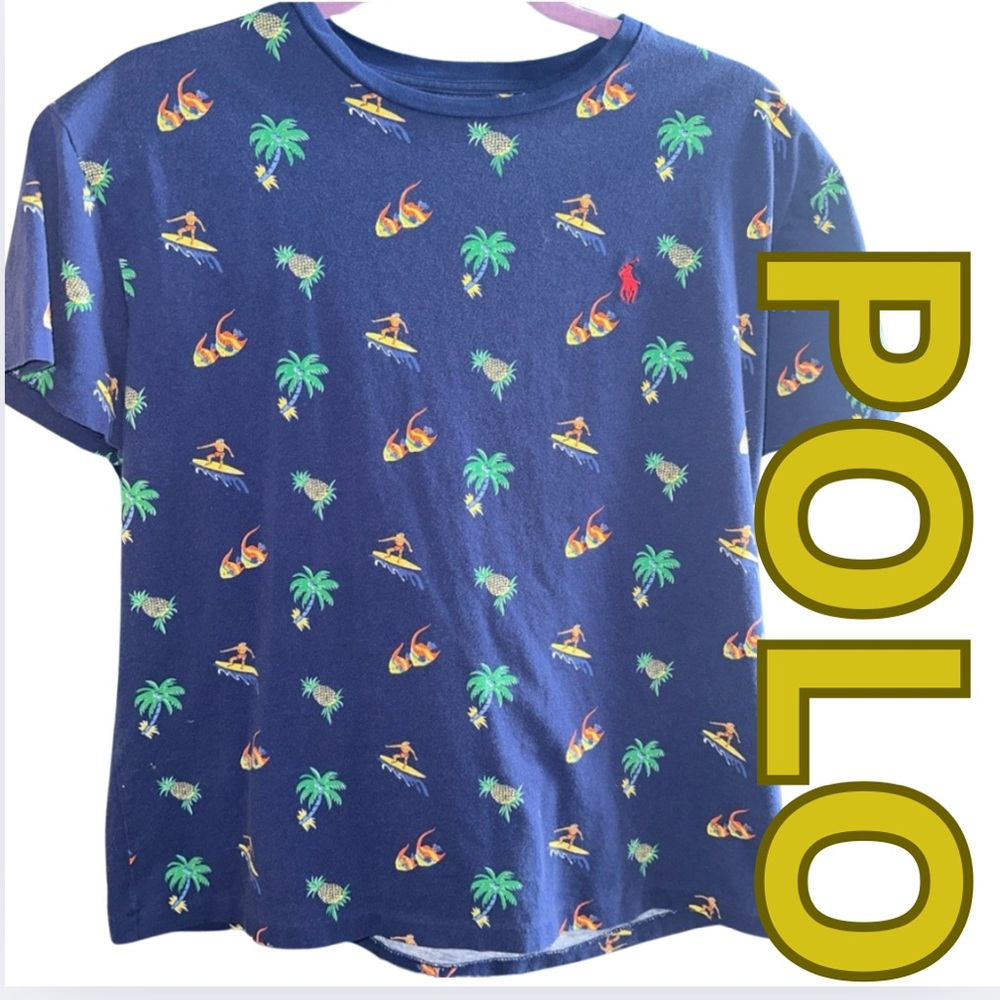 Polo Ralph Lauren Blue Tropical Print T-Shirt Small GUC